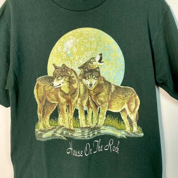 Vintage Green Wolf Graphic T-Shirt Single Stitch made in USA Medium Eagle Tag - Picture 2 of 7